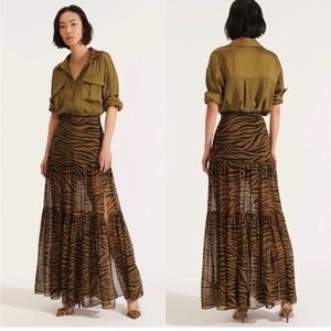 Veronica Beard Green ZebraPrint Silk Maxi Skirt